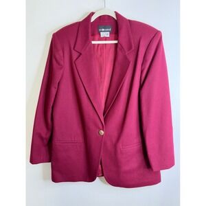 Vintage 90s Sag Harbor Burgundy 100% Wool Boyfriend Blazer Prep School Sz 16‎
